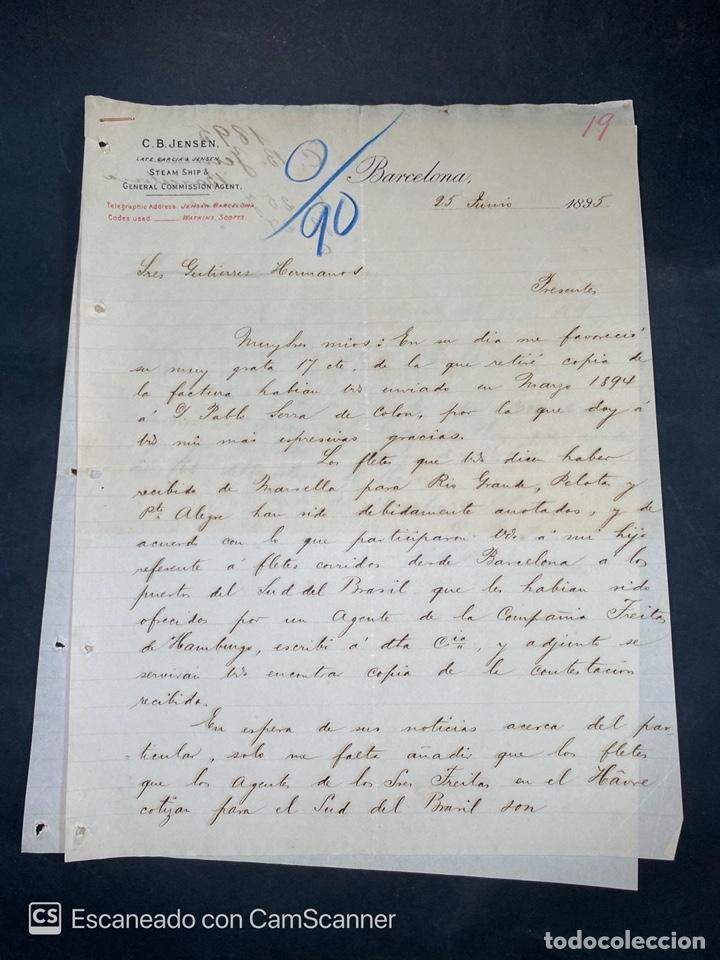 Gesch&auml;ftsbriefe: CARTA COMERCIAL. C.B. JENSEN. DIRIGIDA A GUTIERREZ HERMANOS. BARCELONA, 1895. VER