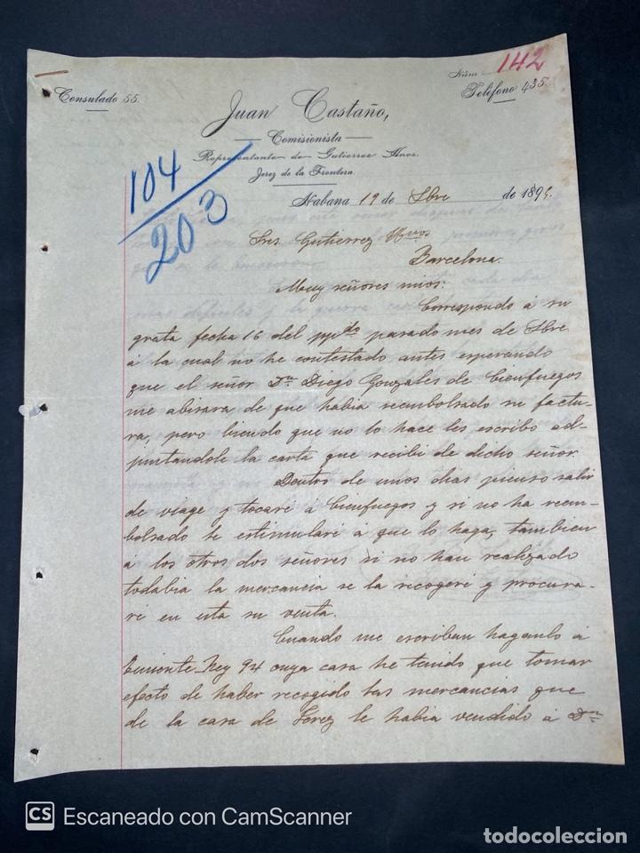 Lettres commerciales: CARTA COMERCIAL. JUAN CASTA&Ntilde;O. DIRIGIDA A GUTIERREZ HERMANOS. HABANA. CUBA, 1895.