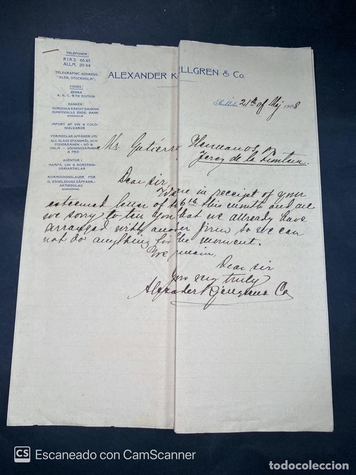 Gesch&auml;ftsbriefe: CARTA COMERCIAL. ALEXANDER KJELLGREN & CO. DIRIGIDA A GUTIERREZ HNOS. ESTOCOLMO-SUECIA, 1908. VER