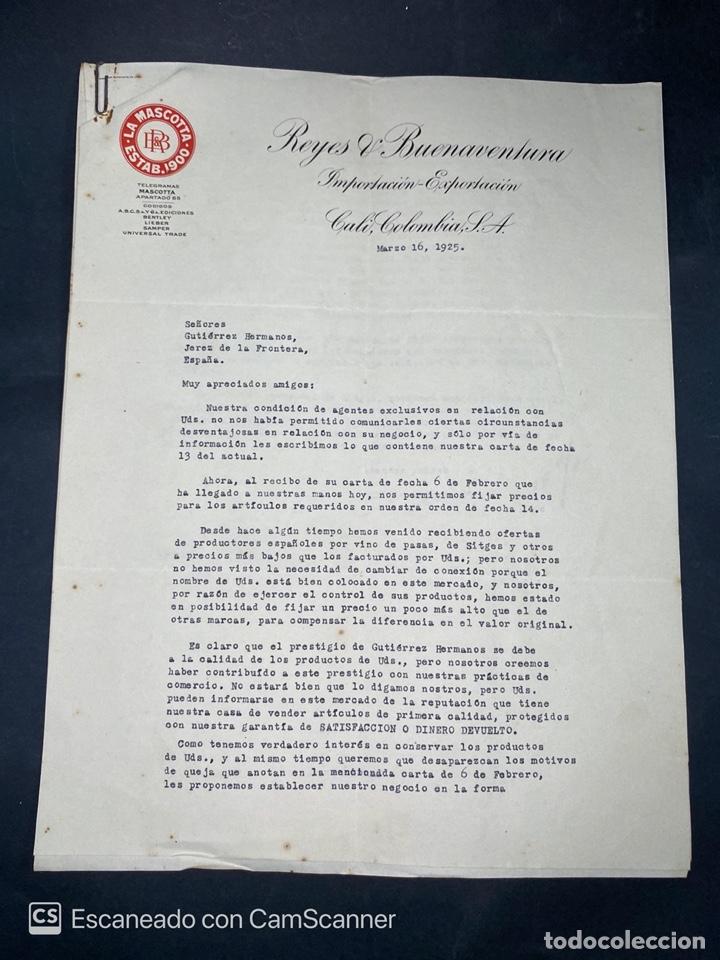 Gesch&auml;ftsbriefe: CARTA COMERCIAL. REYES & BUENAVENTURA. DIRIGIDA A GUTIERREZ HNOS. CALI-COLOMBIA, 1925