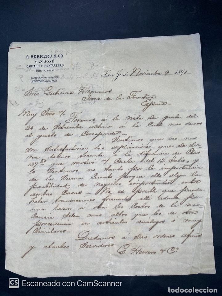 Gesch&auml;ftsbriefe: CARTA COMERCIAL. G. HERRERO & CO. PUNTARENAS. COSTA RICA. 1891. VER