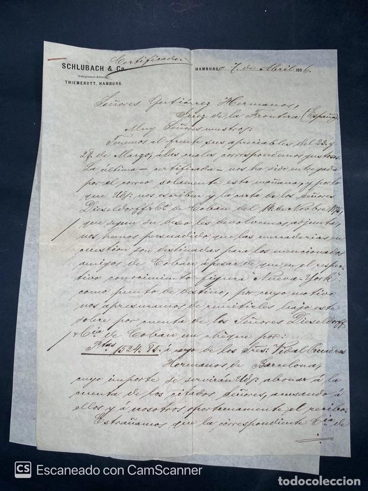 Gesch&auml;ftsbriefe: CARTA COMERCIAL. SCHLUBACH & CO. DIRIGIDA A GUTIERREZ HNOS. HAMBURGO. ALEMANIA, 1896