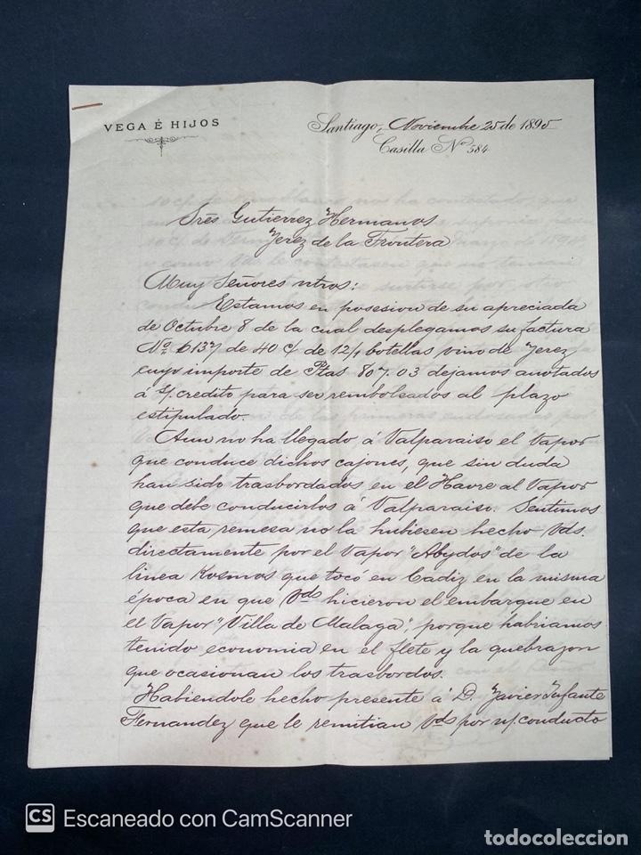 Gesch&auml;ftsbriefe: CARTA COMERCIAL. VEGA E HIJOS. DIRIGIDA A GUTIERREZ HNOS. SANTIAGO DE CHILE, 1895.