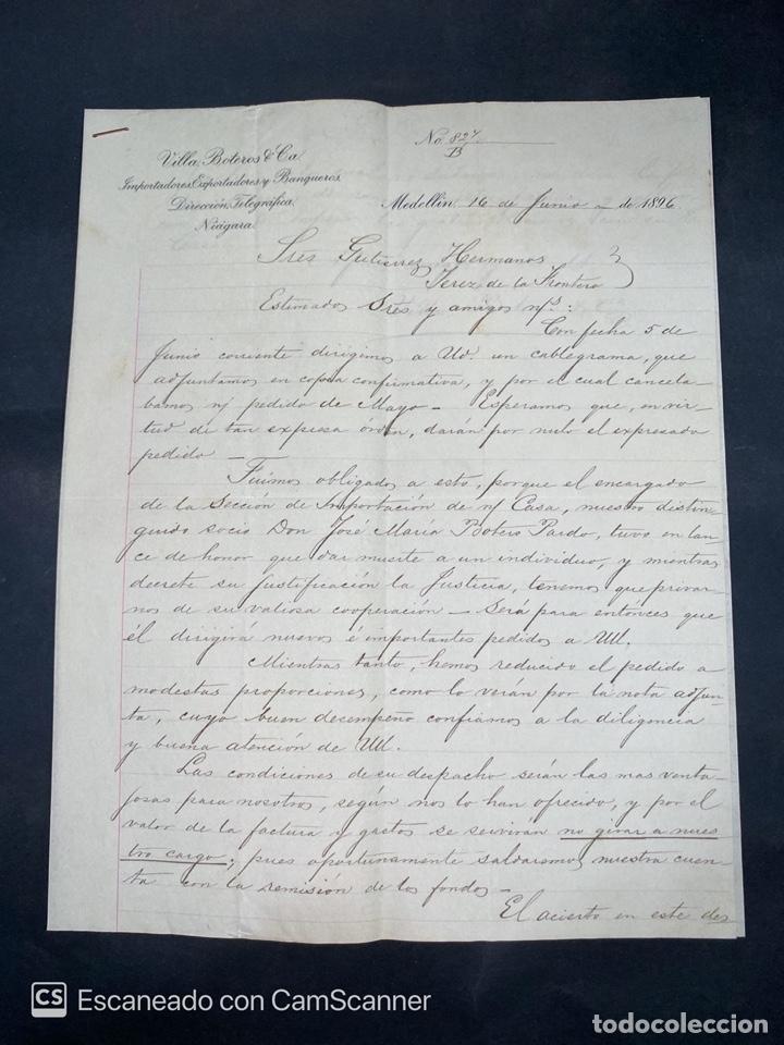 Gesch&auml;ftsbriefe: CARTA COMERCIAL. VILLA BOTEROS & CIA. DIRIGIDA A GUTIERREZ HNOS. MEDELLIN-COLOMBIA, 1896