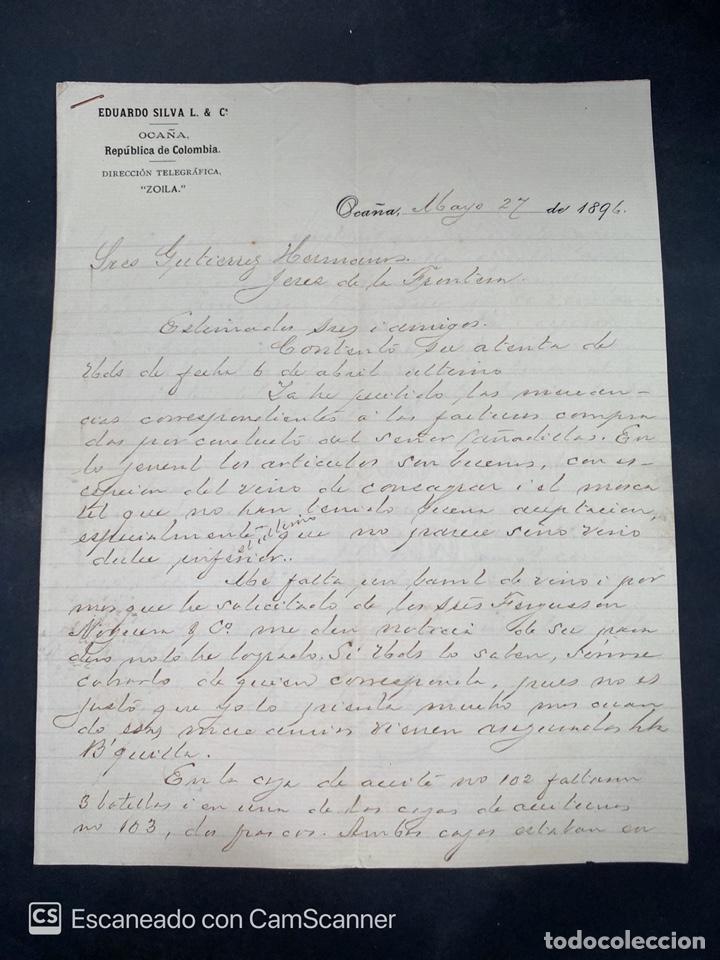 Gesch&auml;ftsbriefe: CARTA COMERCIAL. EDUARDO SILVA L. & CIA. DIRIGIDA A GUTIERREZ HERMANOS. OCA&Ntilde;A-COLOMBIA, 1896.