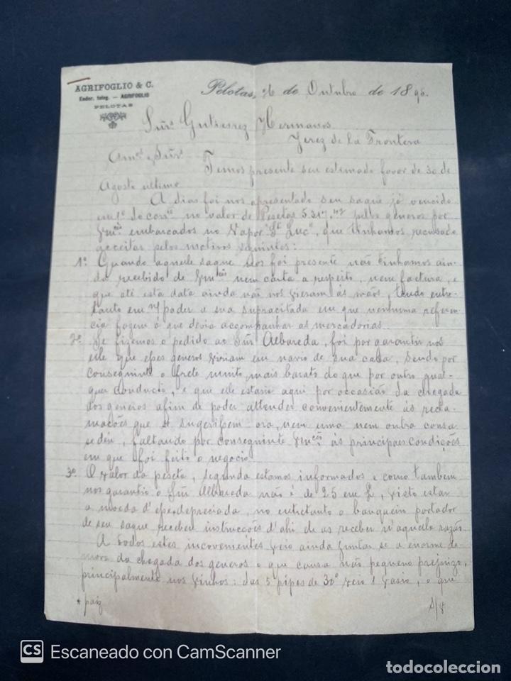 Gesch&auml;ftsbriefe: CARTA COMERCIAL. AGRIFOGLIO & C. DIRIGIDA A GUTIERREZ HERMANOS. PELOTAS-BRASIL, 1895.