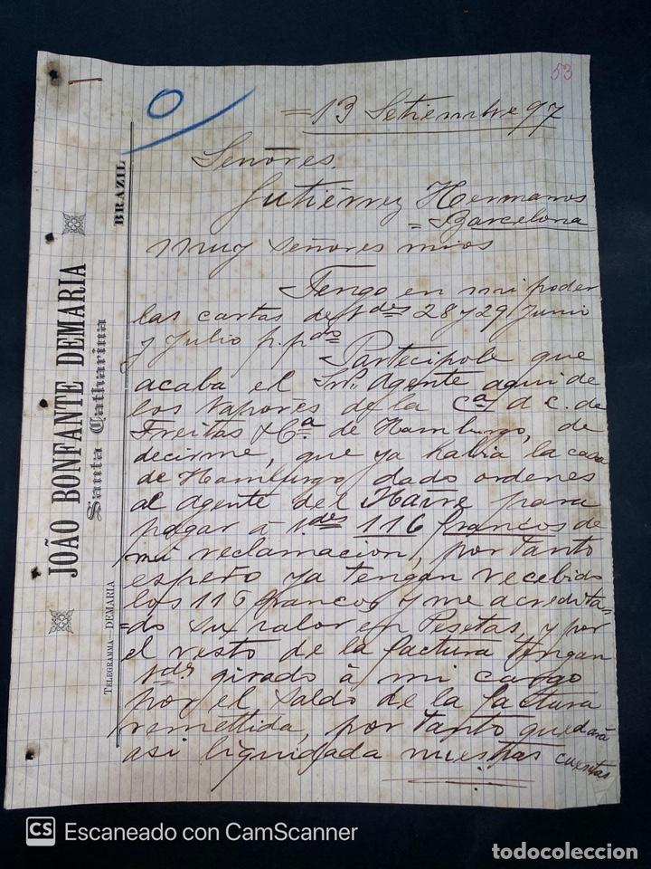 Gesch&auml;ftsbriefe: CARTA COMERCIAL. JAO BONFANTE DEMARIA. DIRIGIDA A GUTIERREZ HERMANOS. SANTA CATHARINA. BRAZIL, 1897