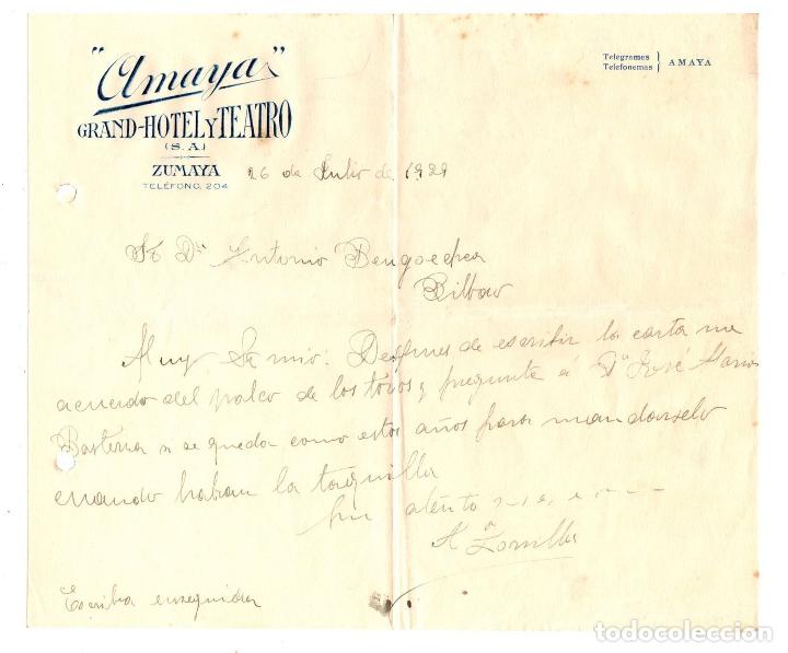 Gesch&auml;ftsbriefe: CARTA COMERCIAL GRAND HOTEL Y TEATRO AMAYA. ZUMAYA, GIPUZKOA. A&Ntilde;O 1929