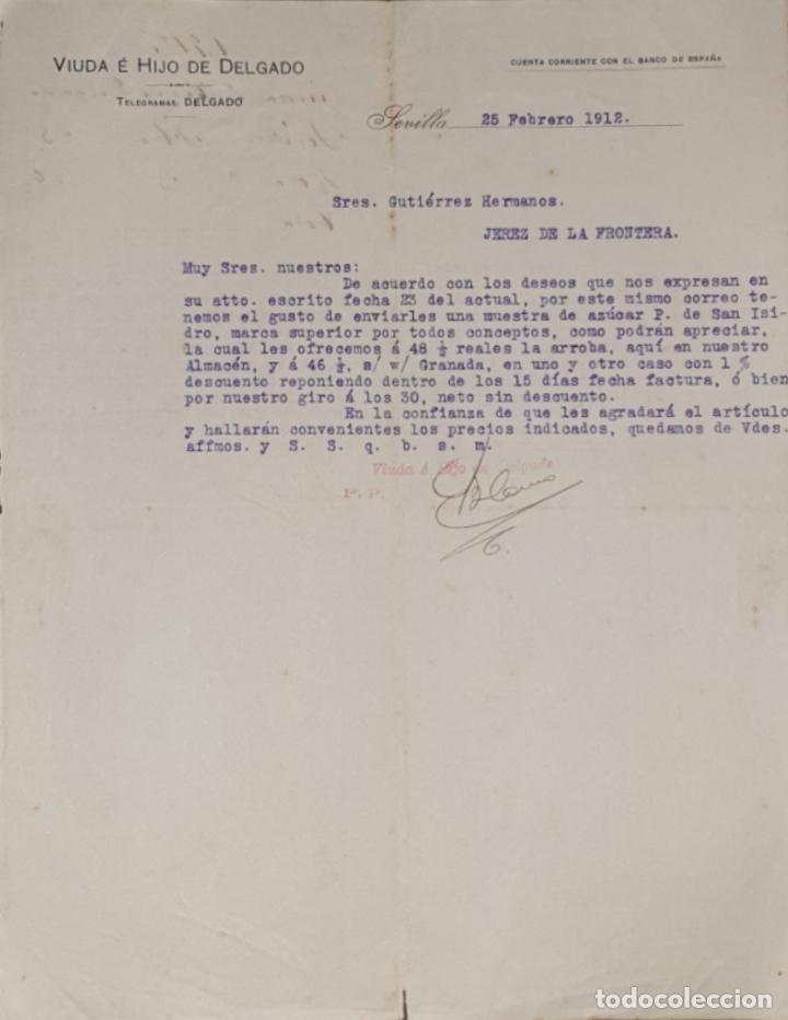 Gesch&auml;ftsbriefe: Carta comercial. Viuda e Hijo de Delgado. Sevilla. Espa&ntilde;a 1912