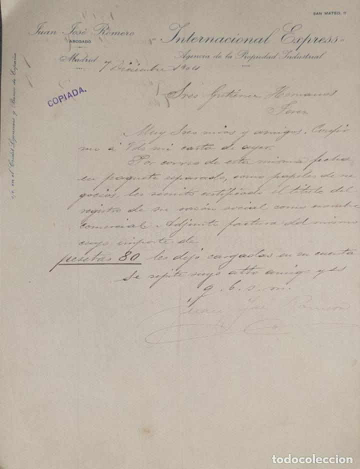 Cartas comerciales: Carta comercial. Juan Jos&eacute; Romero. Abogado. Madrid. Espa&ntilde;a 1904