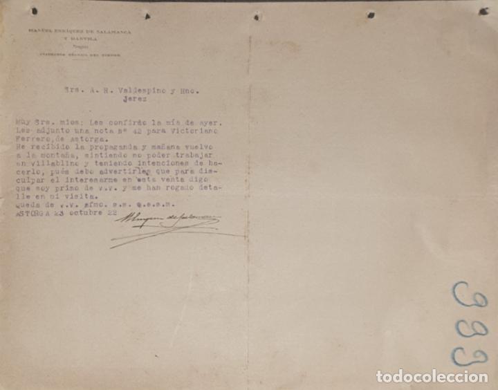 Gesch&auml;ftsbriefe: Carta comercial. Manuel Enr&iacute;quez de Salamanca y Danvila. Abogado. Le&oacute;n. Espa&ntilde;a 1922