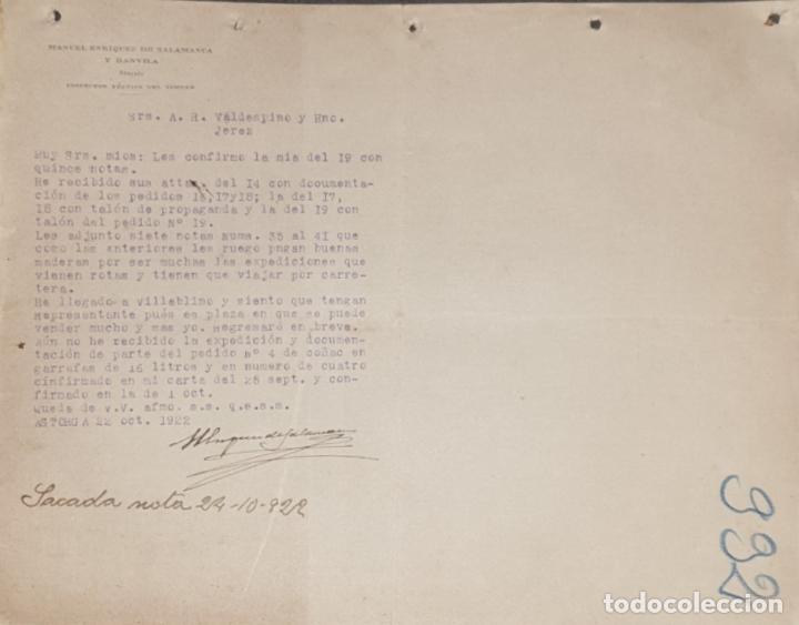 Gesch&auml;ftsbriefe: Carta comercial. Manuel Enr&iacute;quez de Salamanca y Danvila. Abogado. Le&oacute;n. Espa&ntilde;a 1922
