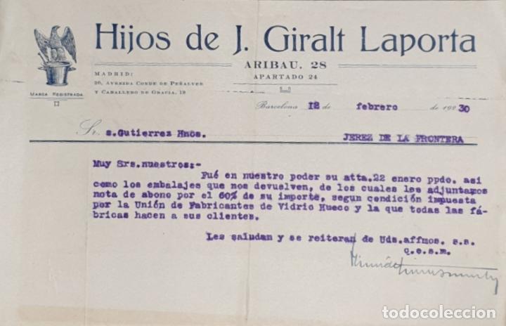 Gesch&auml;ftsbriefe: Carta comercial. Hijos de J. Giralt Laporta. Barcelona. Espa&ntilde;a 1930