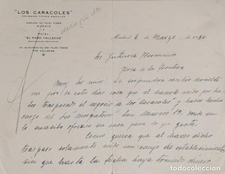 Gesch&auml;ftsbriefe: Carta comercial. Los Caracoles. Colmado T&iacute;pico Andaluz. Madrid. Espa&ntilde;a 1930
