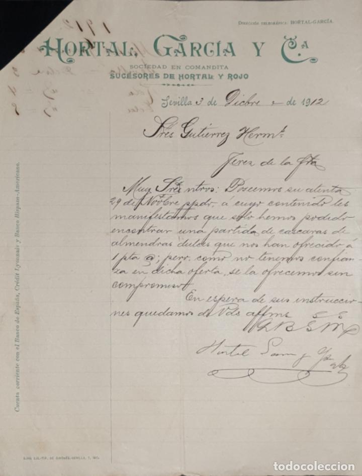 Gesch&auml;ftsbriefe: Carta comercial. Hortal Garc&iacute;a y C&ordf;. Sucesores de Hortal y Rojo. Sevilla. Espa&ntilde;a 1912