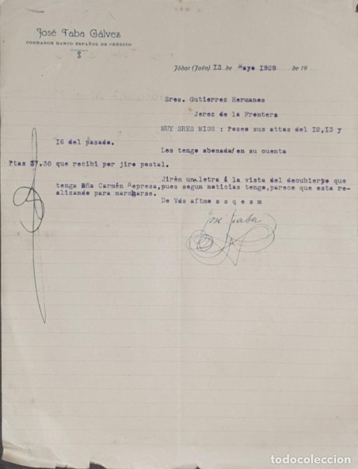 Gesch&auml;ftsbriefe: Carta comercial. Jos&eacute; Taba G&aacute;lvez. Cobrador Banco Espa&ntilde;ol de Cr&eacute;dito. Ja&eacute;n. Espa&ntilde;a 1929