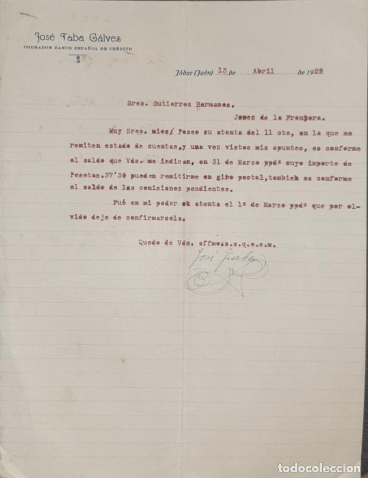 Gesch&auml;ftsbriefe: Carta comercial. Jos&eacute; Taba G&aacute;lvez. Cobrador Banco Espa&ntilde;ol de Cr&eacute;dito. Ja&eacute;n. Espa&ntilde;a 1929