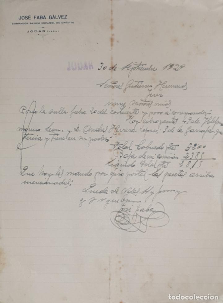 Gesch&auml;ftsbriefe: Carta comercial. Jos&eacute; Faba G&aacute;lvez. Cobrador Banco Espa&ntilde;ol de Cr&eacute;dito. Ja&eacute;n. Espa&ntilde;a 1929