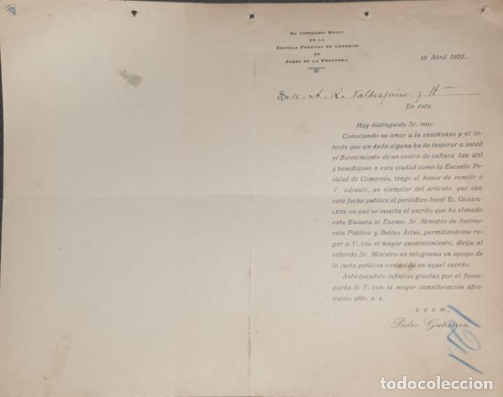Gesch&auml;ftsbriefe: Carta comercial. El Comisario Regio de la Escuela Pericial de Comercio de Jerez. Espa&ntilde;a 1922