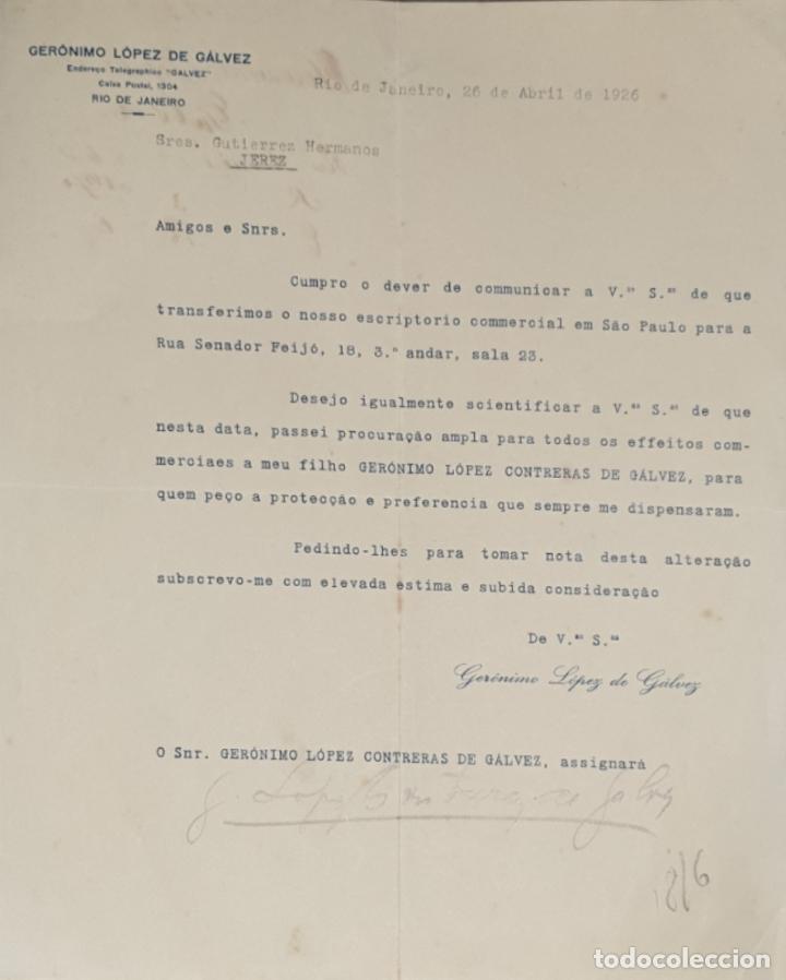 Gesch&auml;ftsbriefe: Carta comercial. Ger&oacute;nimo L&oacute;pez de G&aacute;lvez. Commissoes-Representacoes. R&iacute;o de Janeiro. Brasil 1926