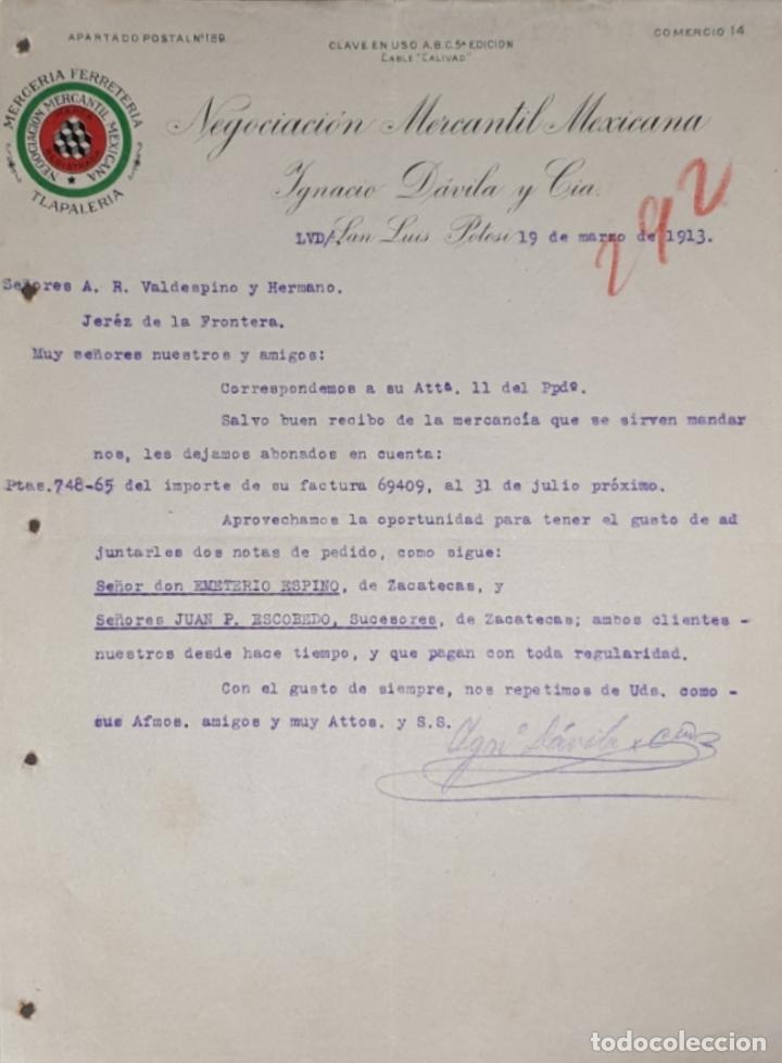 Gesch&auml;ftsbriefe: Carta comercial. Ignacio D&aacute;vila y C&iacute;a. Negociaci&oacute;n Mercantil Mexicana. San Luis Potosi 1913