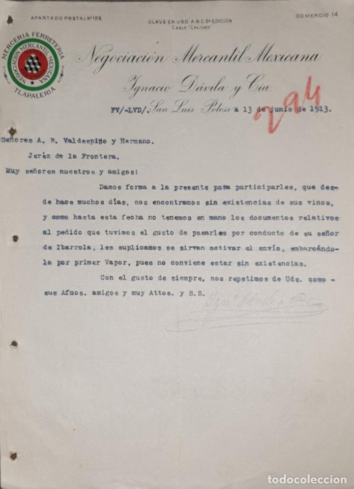 Gesch&auml;ftsbriefe: Carta comercial. Ignacio D&aacute;vila y C&iacute;a. Negociaci&oacute;n Mercantil Mexicana. San Luis Potosi 1913