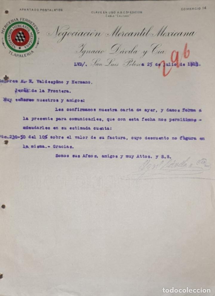 Gesch&auml;ftsbriefe: Carta comercial. Ignacio D&aacute;vila y C&iacute;a. Negociaci&oacute;n Mercantil Mexicana. San Luis Potosi 1913
