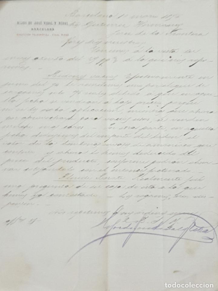 Gesch&auml;ftsbriefe: Carta comercial. Hijos de Jos&eacute; Vidal y Ribas. Barcelona. Espa&ntilde;a 1896