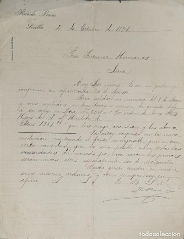 Gesch&auml;ftsbriefe: Carta comercial. Ricardo BArea. Sevilla. Espa&ntilde;a 1894