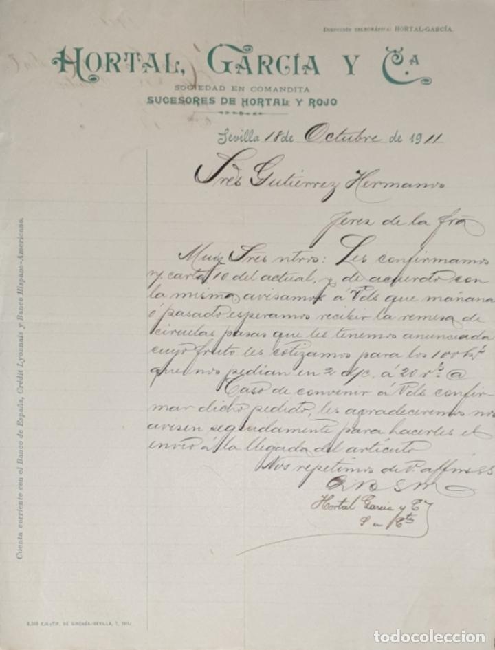 Gesch&auml;ftsbriefe: Carta comercial. Hortal, Garc&iacute;a y C&ordf;. Sucesores de Hortal y Rojo. Sevilla. Espa&ntilde;a 1911