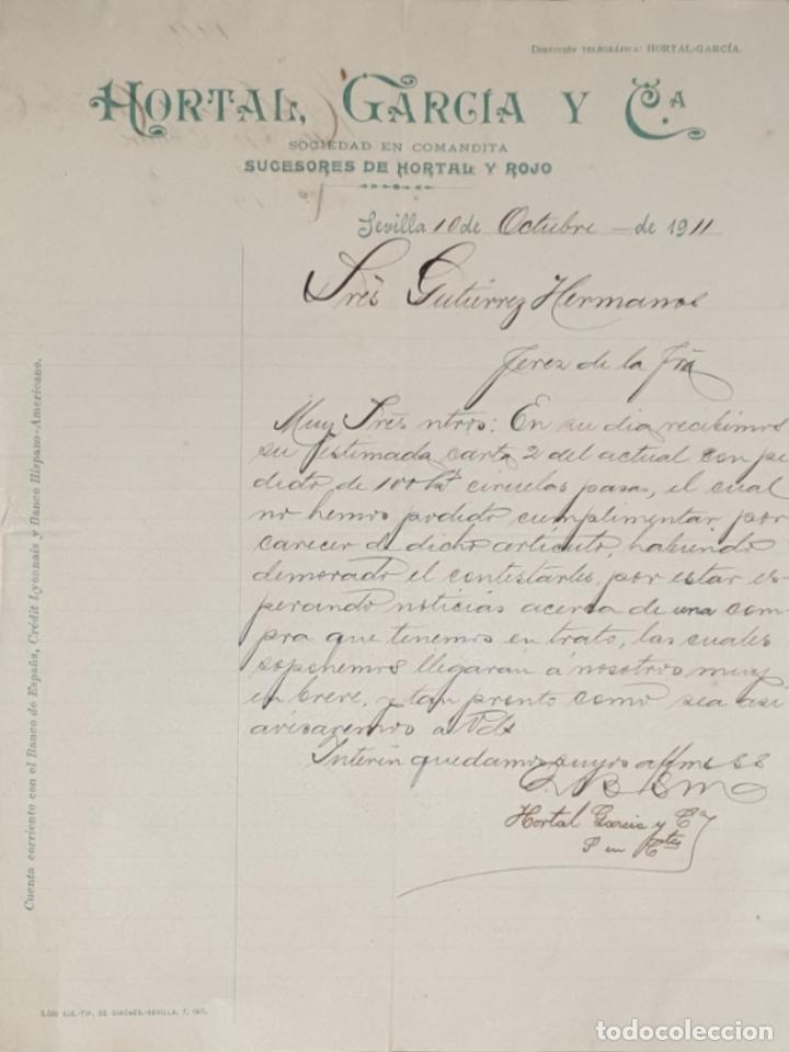 Gesch&auml;ftsbriefe: Carta comercial. Hortal, Garc&iacute;a y C&ordf;. Sucesores de Hortal y Rojo. Sevilla. Espa&ntilde;a 1911