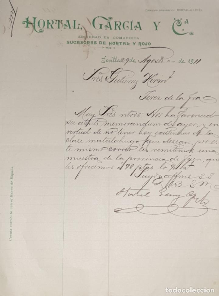 Gesch&auml;ftsbriefe: Carta comercial. Hortal, Garc&iacute;a y C&ordf;. Sucesores de Hortal y Rojo. Sevilla. Espa&ntilde;a 1911