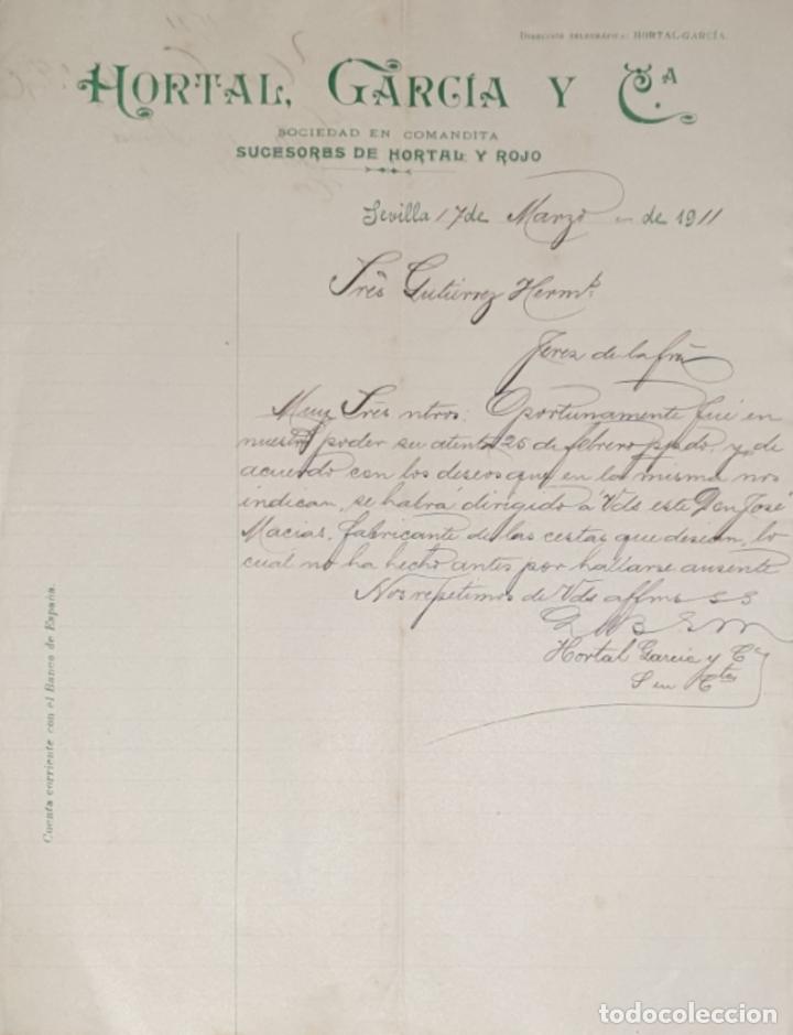 Gesch&auml;ftsbriefe: Carta comercial. Hortal, Garc&iacute;a y C&ordf;. Sucesores de Hortal y Rojo. Sevilla. Espa&ntilde;a 1911