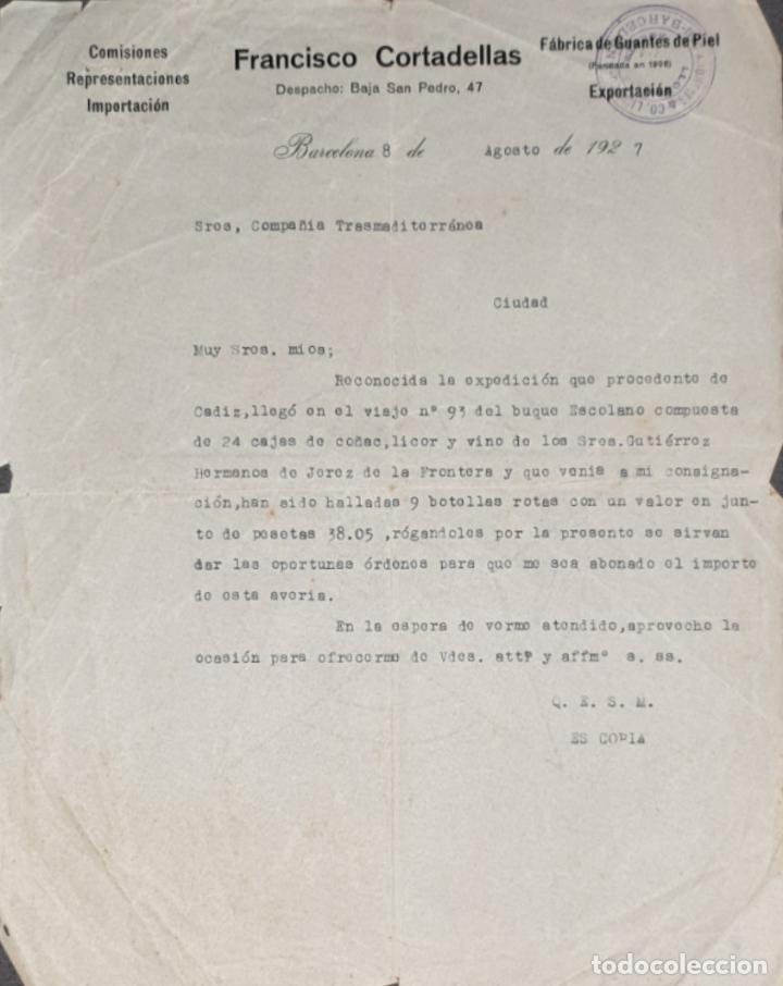 Gesch&auml;ftsbriefe: Carta comercial. Francisco Cortadellas. Comisiones-Importaci&oacute;n. Barcelona. Espa&ntilde;a 1927