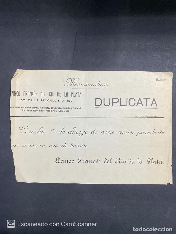 Cartas comerciais: MEMORANDUM. BANCO FRANCES DEL RIO DE LA PLATA. BUENOS AIRES-ARGENTINA.