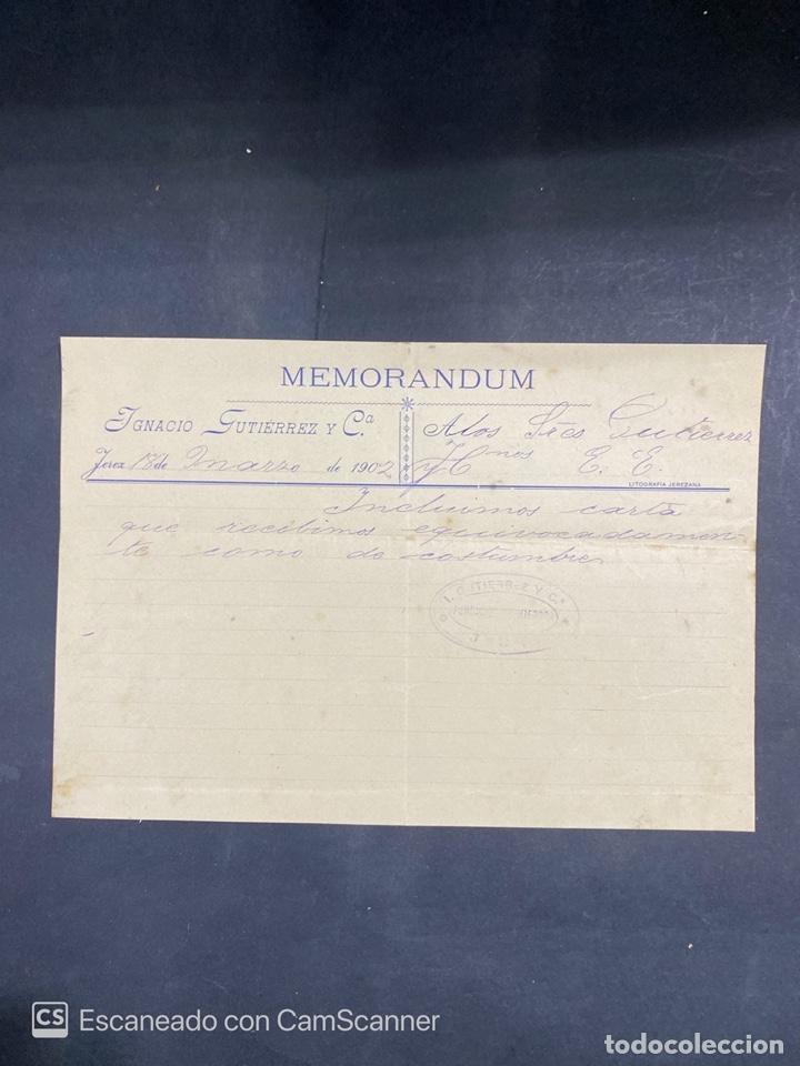 Cartas comerciais: MEMORANDUM. IGNACIO GUTIERREZ Y CIA. JEREZ, 1902. DIRIGIDA A GUTIERREZ HNOS., JEREZ