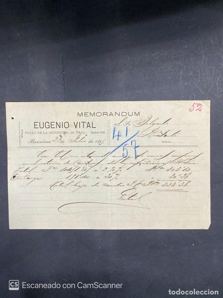 Cartas comerciais: MEMORANDUM. EUGENIO VITAL. BARCELONA, 1895. DIRIGIDA AL SR. DELGADO, BARCELONA