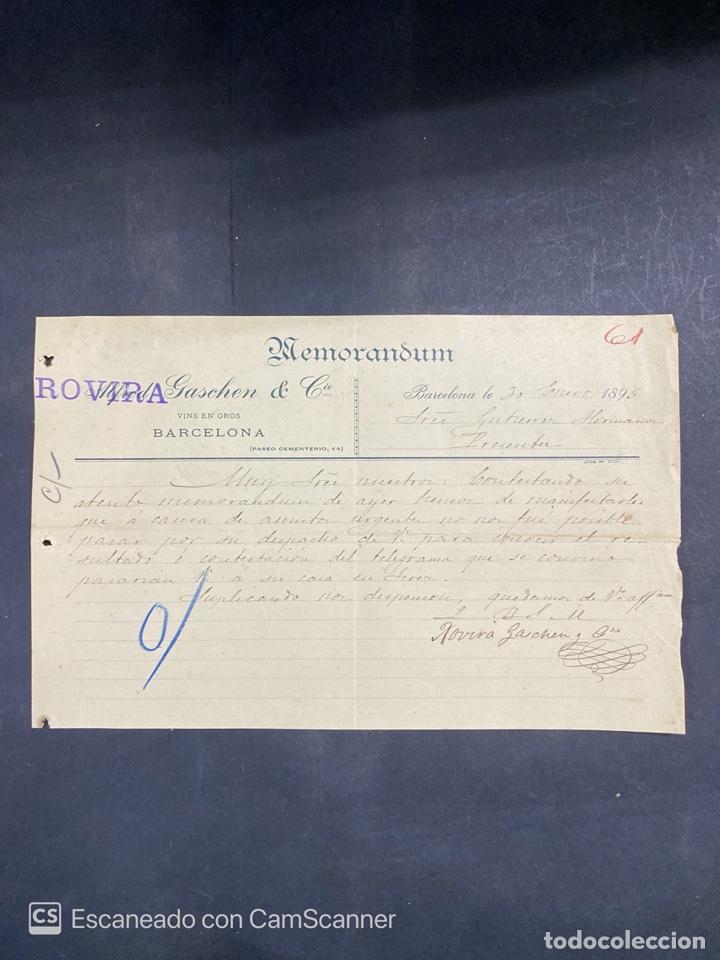 Cartas comerciais: MEMORANDUM. ALFRED GASCHEN & CIA. BARCELONA, 1895. DIRIGIDA A GUTIERREZ HNOS. BARCELONA