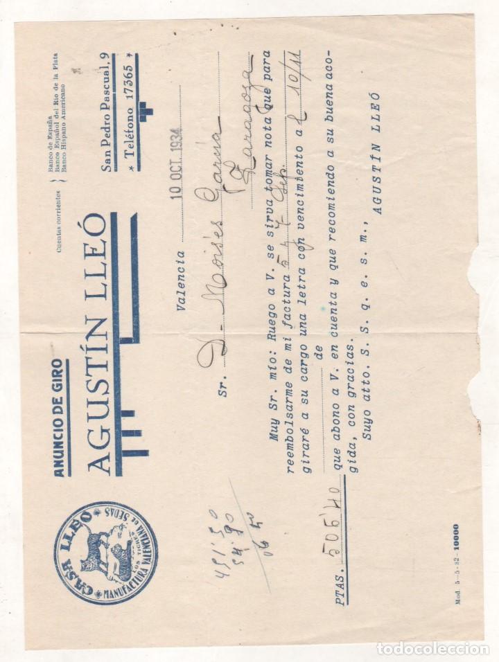 Gesch&auml;ftsbriefe: Anuncio de Giro. Agust&iacute;n Lle&oacute;. Casa Lle&oacute;. Valencia.