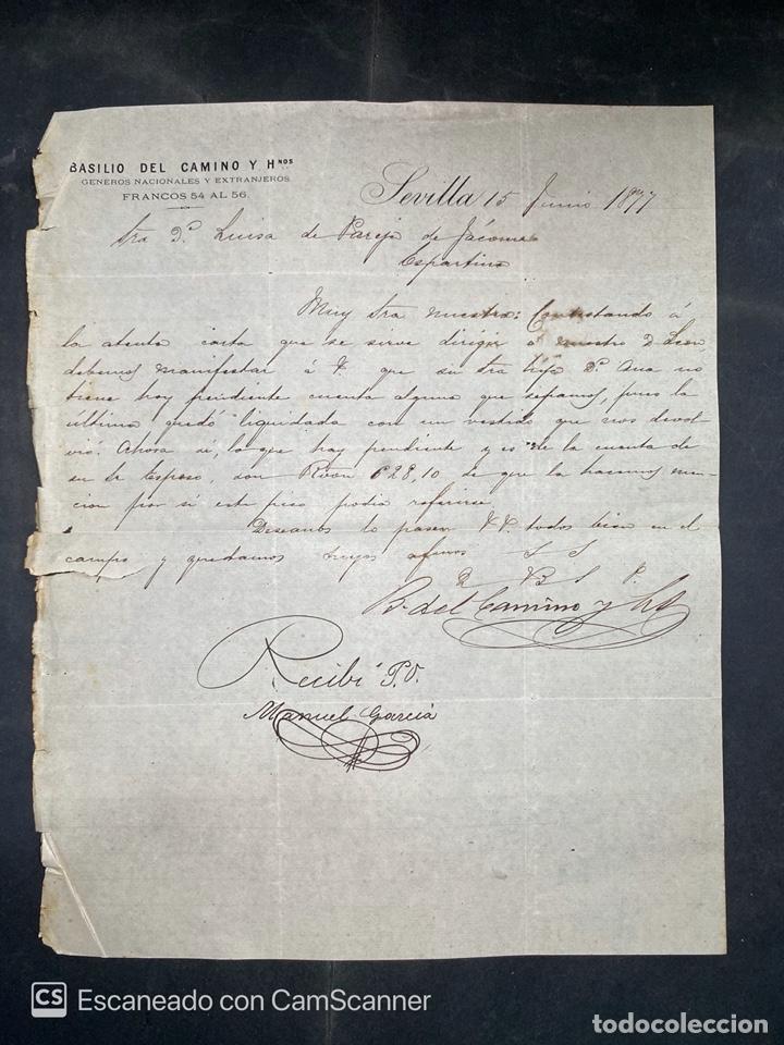 Commercial Letters: CARTA COMERCIAL. BASILIO DEL CAMINO Y HNOS. SEVILLA, 1877. VER