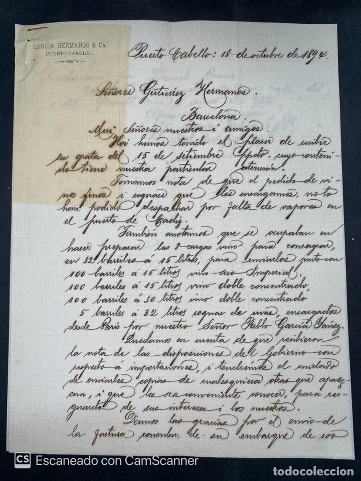 Commercial Letters: CARTA COMERCIAL. GARCIA HERMANOS & CA. PUERTO CABELLO-VENEZUELA, 1894. PARA GUTIERREZ HERMANOS
