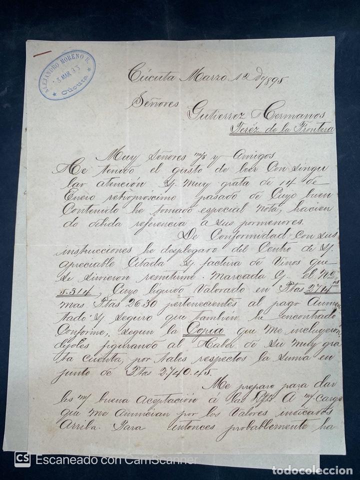 Commercial Letters: CARTA COMERCIAL. ALEJANDRO MORENO B. C&Uacute;CUTA-COLOMBIA, 1895. PARA GUTIERREZ HERMANOS. VER