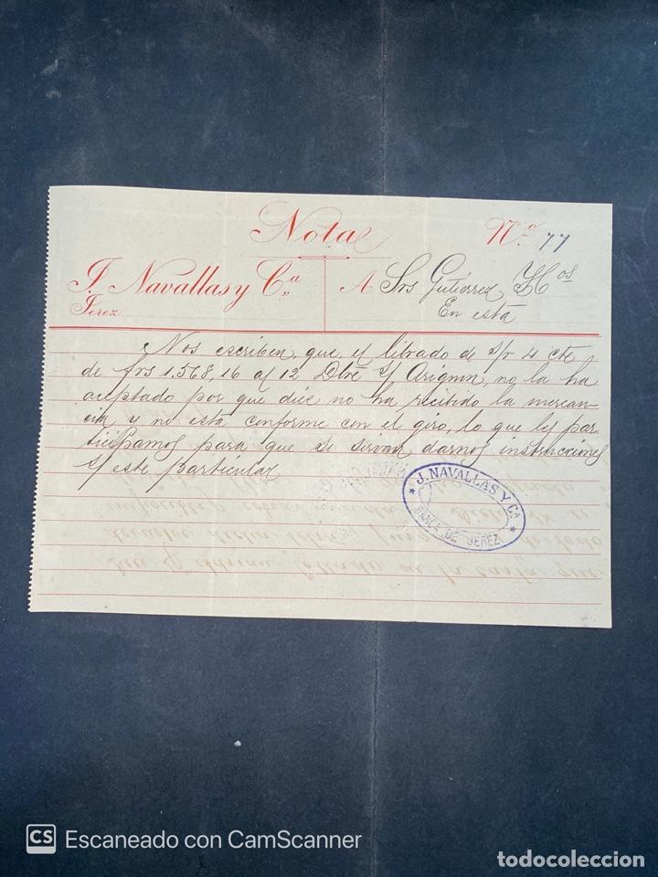 Commercial Letters: MEMORANDUM. J. NAVALLAS Y CIA, JEREZ, 1891. PARA GUTIERREZ HERMANOS. VER