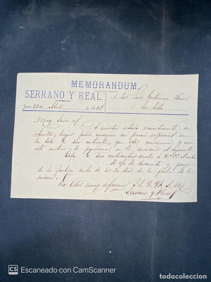 Commercial Letters: MEMORANDUM. SERRANO Y REAL. JEREZ DE LA FRONTERA, 1891. PARA GUTIERREZ HERMANOS. VER
