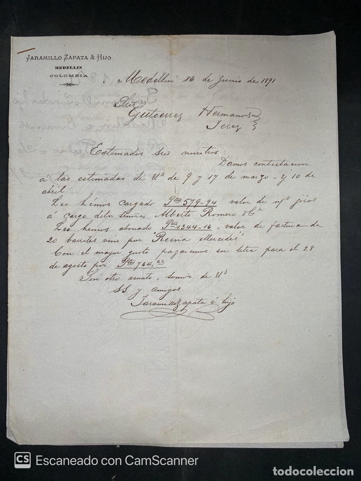 Gesch&auml;ftsbriefe: CARTA COMERCIAL. JARAMILLO ZAPATA & HIJO. MEDELLIN-COLOMBIA, 1891. PARA GUTIERREZ HERMANOS. VER