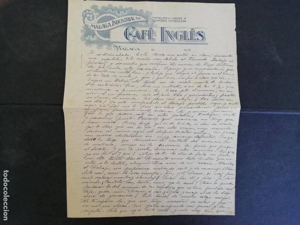 Gesch&auml;ftsbriefe: Carta con membrete de 1926. Caf&eacute; Ingl&eacute;s. M&aacute;laga Industrial S.A. Marqu&eacute;s de Larios , 4