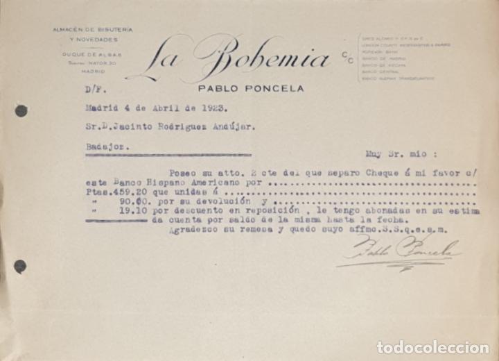 Gesch&auml;ftsbriefe: Carta comercial. Pablo Poncela. La Bohemia. Bisuter&iacute;a-Quincalla. Madrid 1923