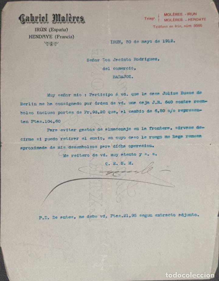 Gesch&auml;ftsbriefe: Carta comercial. Gabriel Mol&eacute;res. Ir&uacute;n 1912