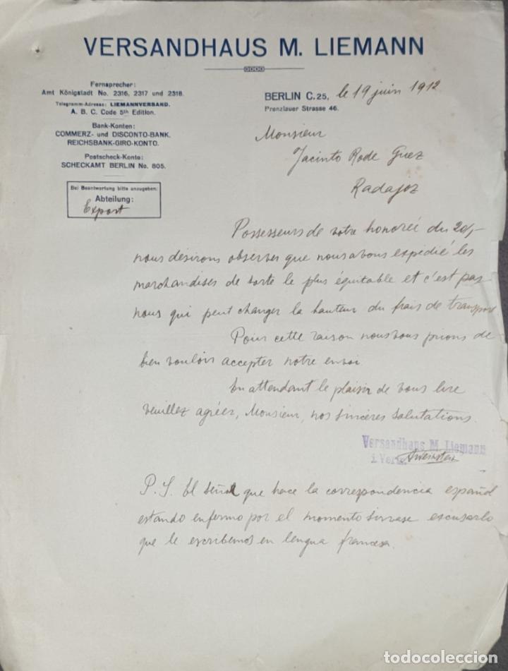 Gesch&auml;ftsbriefe: Carta comercial. Versandhaus M. Liemann. Berlin 1912