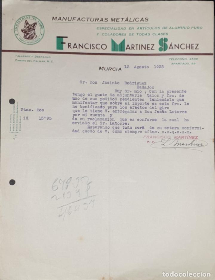 Gesch&auml;ftsbriefe: Carta comercial. Francisco Martinez S&aacute;nchez. Manufacturas Met&aacute;licas. Murcia. Espa&ntilde;a 1935